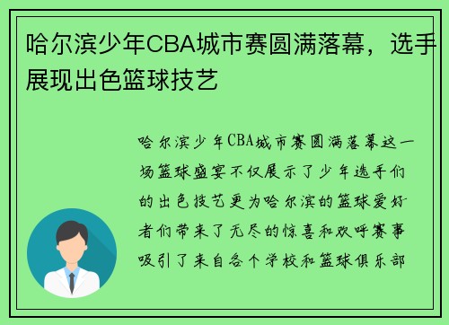 哈尔滨少年CBA城市赛圆满落幕，选手展现出色篮球技艺